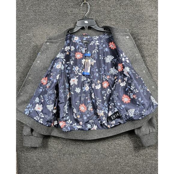 Well Worn Jacket Womens Large Gray Snap Front Bomber Floral Lined Coat - Picture 4 of 10